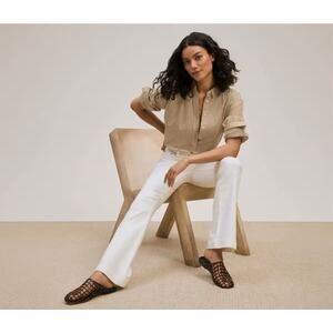 Spanx High-Waisted Lycra Flare Jeans 14 White Academia Preppy Professional Chic